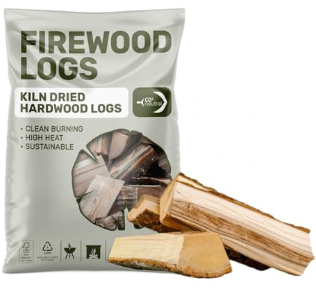 Green Olive Firewood Kiln Dried Hardwood Fire Logs 25L - Versatile & Convenient - Perfect for Wood Burners, Stoves, Fireplaces & Pizza Oven - 1 Bag / 25 Litres