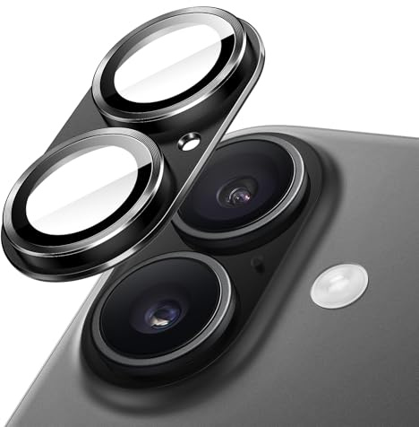 JETech Protecteur d'Objectif de Caméra pour iPhone 17 6,3 Pouces, Couverture Complète en Verre Trempé 9H Anneau, Plaque Métallique Mat, Compatible avec la Coque, Lot de 1 (Noir)