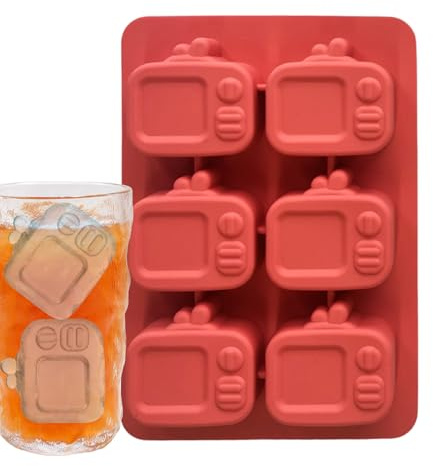 Molde de Hielo de Silicona - Molde de Silicona para Hacer Hielo en Forma de TV - Reutilizable con 6 Cavidades y Tapa para Elaboración de Bebidas Cócteles Hogar Restaurante