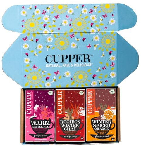Cupper Bio Tee Set Wintertees, Tee Geschenkset, Früchtetee, Kräutertee, drei verschiedene Sorten | Winterliches Tee-Geschenkset | Früchte- & Kräutertee | plastikfrei | fair gehandelt