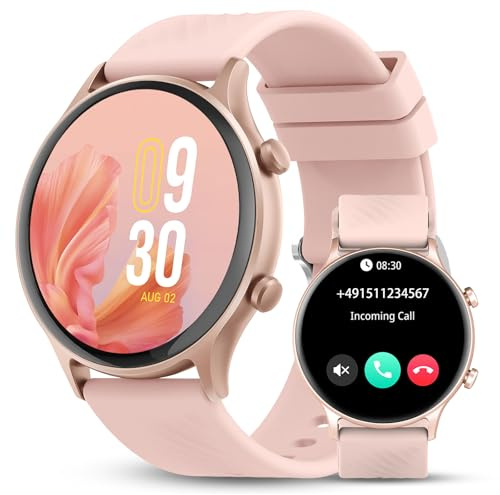WalkerFit Smartwatch Damen mit Bluetooth Anrufen, 1,39 runde Fitnessuhr