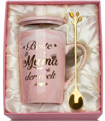 Muttertagsgeschenke für Mama, Geschenke für Mama, Beste Mama der Welt Tasse, Geburtstagsgeschenk für Mam-a, Idee Mutter Geschenk 14oz Marmor Mutter Becher mit Goldaufdruck, Deckel Löffel, Geschenkbox