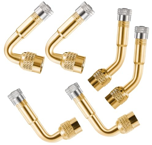 Zelphvt 6 Pcs 45, 90, 135 Degree Metal Valve Stem Extenders Universal Metal Valve Stem Extension Brass Construction for Dual Wheels Passenger Cars Rv Bicycles Motorcycles Gold