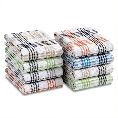 BOSKIMO Strofinacci da Cucina in Cotone con Spugna – Set da 12 Panni Assorbenti e Riutilizzabili, 45×65 cm – Canovacci da Cucina, Asciugapiatti in Cotone Premium