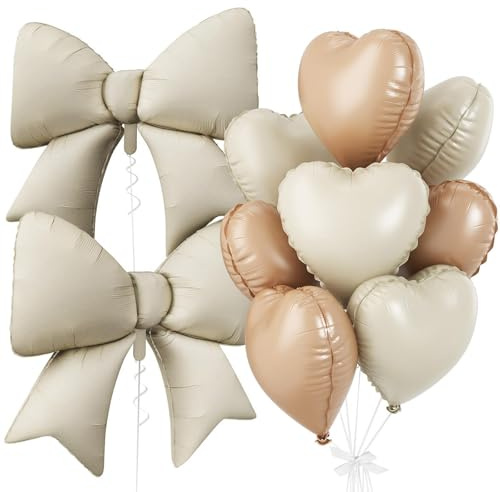 Tourima Schleifen Luftballons Set 10PCS, Herzluftballons & Schleifen Ballon Deko für Babyparty, Geburtstag Deko Frauen, Happy Birthday Luftballon Partydeko, Helium Ballons Hochzeit