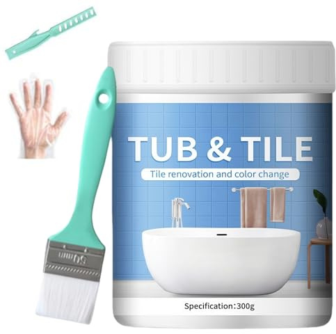 White Enamel Touch Up Paint,Bathtub and Tile Paint,Bath P/aint Gloss White,White Repair P/aint for Scratches,Waterproof Bathroom Tile Pai/nt with Brush Stirring Rods&Gloves,Ceramic Pai/nt,300g