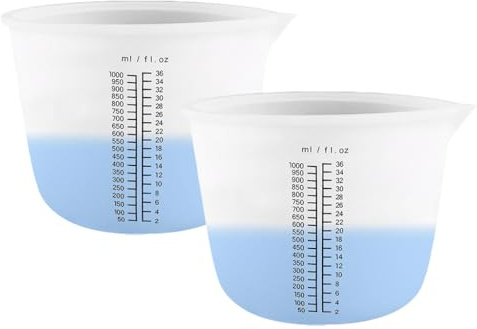 Abiyou 2 Pezzi Misurini in Silicone, 1000ML Misurino in Resina Epossidica con Doppia Scala, Misurino in Silicone, Tazze di Miscelazione in Silicone, per Stampi, Fai da Te, Artigianato, Cucina
