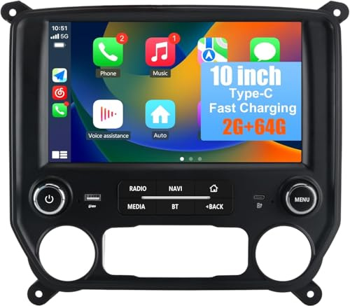 Android 13 Car Radio Compatible for Chevrolet Silverado/GMC Sierra 2014-2019,10 Inch Wireless CarPlay Android Auto Head Unit Stereo Built-in DSP WiFi SWC Type-C Fast Charging [2G+64G]