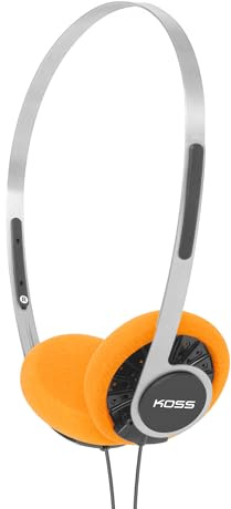 Koss KPH40 - Cuffie retrò in-ear, stile anni 80, leggere, classiche, risposta di frequenza ultra ampia, archetto regolabile in acciaio inossidabile, cuscinetti in schiuma arancione