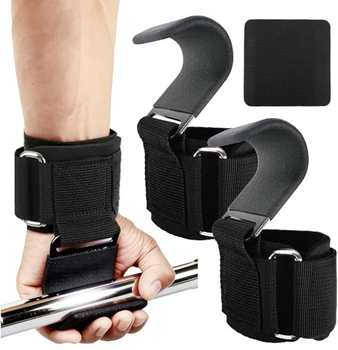 Gulxwis 2 Stück Zughilfen Haken für Krafttraining, Gewichtheberhaken mit Handgelenkschutz, Lifting Straps für Kreuzheben, Klimmzüge und Rudern, rutschfeste Zughilfe für Männer und Frauen Fitness