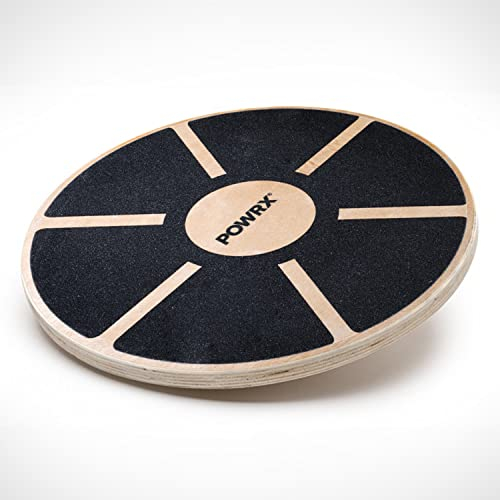 POWRX Planche d'équilibre en bois POWRX (Ø 39 cm) - Planche proprioceptive idéale pour les exercices d'équilibre, de force et de coordination - Surface antidérapante