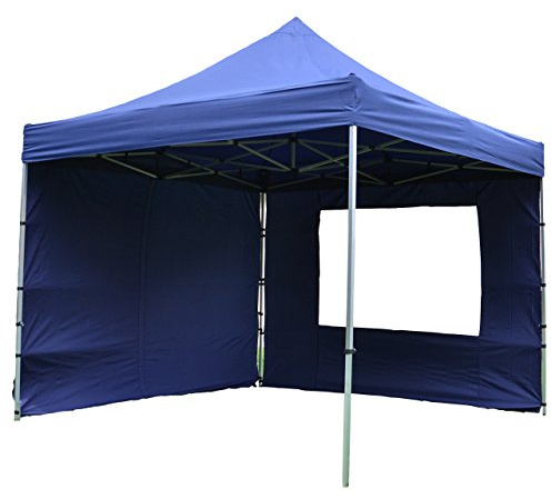 Profi Falt-Pavillon 3x3m mit 4 Seitenteilen (2 ohne, 2 mit Fenster) (Blau)