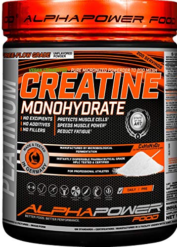 ALPHAPOWER FOOD Creatin Monohydrat, Vegan - Bioaktives Kreatin Pulver 1kg, Neutral I Laborgeprüft, Ultra Mikronisiert aus Deutschland - Kosher & Halal Zertifiziert