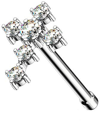 beyoutifulthings Nasen-Piercing ZIRKONIA Kreuz 7mm Nasen-Ring Nasen-Stecker Chirurgenstahl Mehrfarbig Stab-Länge 6mm