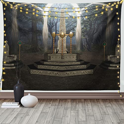 ABAKUHAUS gotisch Wandteppich, Ritual im geheimen Wald, Wohnzimmer Schlafzimmer Heim Seidiges Satin Wandteppich, 150 x 100 cm, Grau
