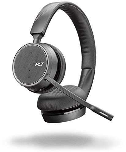 Plantronics – Voyager 4220 UC USB-A Headset (Poly) – Stereo Bluetooth-Kopfhörer mit Bügel-Mikrofon, Noise-Cancelling & Ladestation – Anschluss an PC, Mac & Mobiltelefon, Kompatibel: Teams, Zoom & etc.