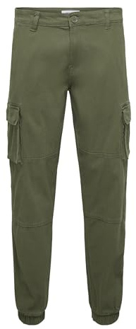 ONLY & SONS Cargo-byxor för män ONSCAM avsmalnande cargobyxor, OLIVNATT, 32W / 32L