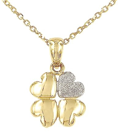 forme di Lucchetta - Halskette mit Kleeblatt Anhänger Glücksbringer mit Diamantstaub aus 9 Karat Gelbgold, Goldkette Damen 375 Echtgold 45 cm