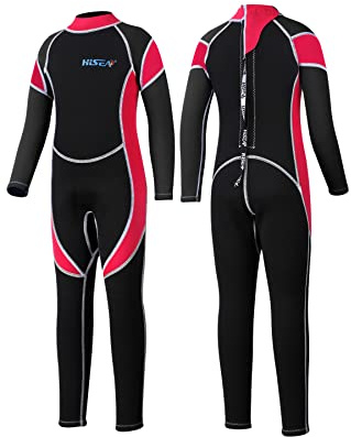 Yikayin Barn våtdräkter full längd, 2,5 mm neopren dykning baddräkt dragkedja på baksidan, pojkar flickor våtdräkt för simning, dykning, snorkling, surfing SUP - röd M