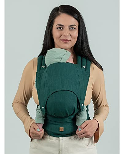 Isara Quick Half Buckle Babytrage in Evergreen Linen für Neugeborene ab Geburt bis Kleinkindalter (50-98 cm) - schnelles & einfaches Anpassen an die Größe des Kindes - Tragesystem aus Leinen