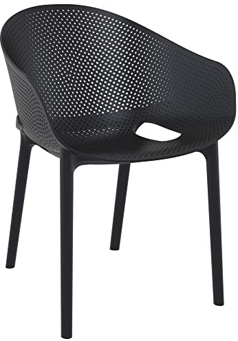 CLP Gartenstuhl/Bistrostuhl stapelbar modern aus Kunststoff, wetterfest mit Nicht verstellbaren Armlehnen und Rückenlehne, Sky Pro Farbe schwarz