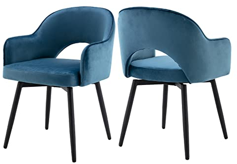 chairus Esszimmerstühle 2er Set Samt 360° Drehbare Küchenstühle Esszimmerstühle Drehbar Drehstühle Küche mit Armlehne (Blau)