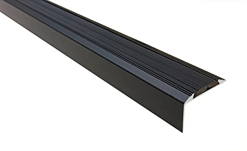 Effector Treppenkantenprofil mit Antirutschbelag, 120 cm, 46x29 mm, Schwarz, Aluminium zum Schrauben, Übergangsleiste, Treppenschutzprofil, Treppenkantenschutz, Anti Rutsch Aluwinkel