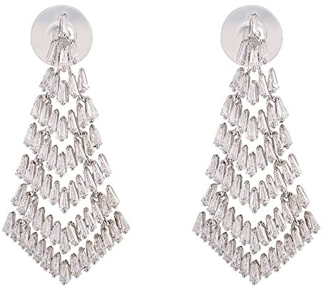 Ayoiow Ohrhänger Jugendstil, Ohrringe Damen Kupfer Dreieck mit Weiß Zirkonia Ohrringe Silber Ohrschmuck Indisch