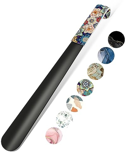 Gukeniu 16.5 Inch Long Handle Shoe Horn for Seniors Men Women Kids, Metal Shoe Horns for Boots, Retro Flower