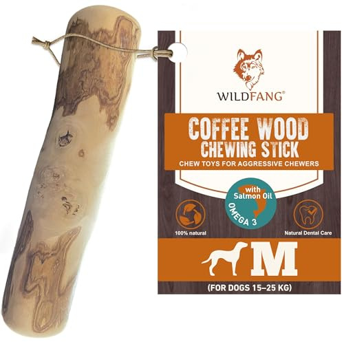 Wildfang® Kaffeeholz für Hunde mit Lachsöl – Kauspielzeug aus Kaffeeholz für Aggressive Kauer und Welpen im Zahnwechsel. Zahnpflege-Spielzeug für Hunde, Größe M (15–25 kg)