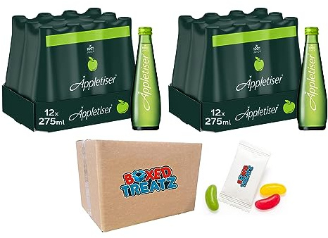 Appletiser Glass Bottle 24x 275ml Gently Sparkling 100% Apple Juice Enhance Every Meal with Appletiser- No Added Preservatives Boxed Treatz