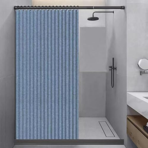 Tenda da Doccia Pieghevole per Bagno, Tenda da Doccia con aspirazione Magnetica su Due Lati Tenda da Bagno in Lino Spesso (Blu,120x200cm)