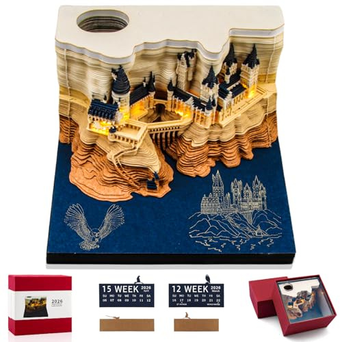 Calendrier de Bureau Créatif 3D, Calendrier Hebdomadaire de Bureau 2026, 3D Bloc-Notes D'art À Déchirer avec Lumière et Porte-Stylo, Décoration à Faire Soi-Même, Cadeau pour le Bureau ou la Maison
