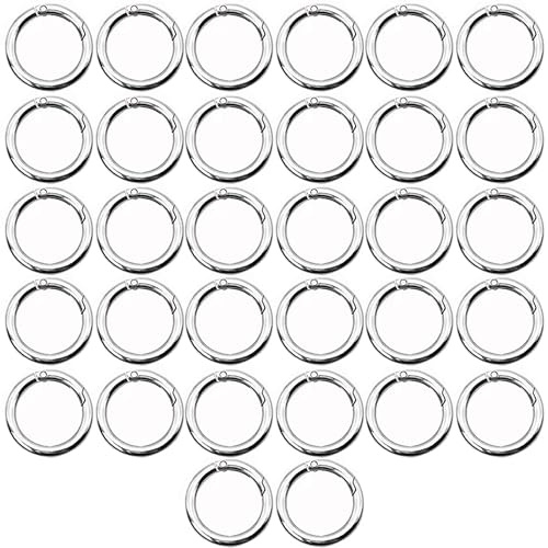 32 stycken rund karbinhake, nyckelringar 20 mm, silver karbinhake-ring, zinklegering rund, nyckelring liten för gör-det-själv-hantverk