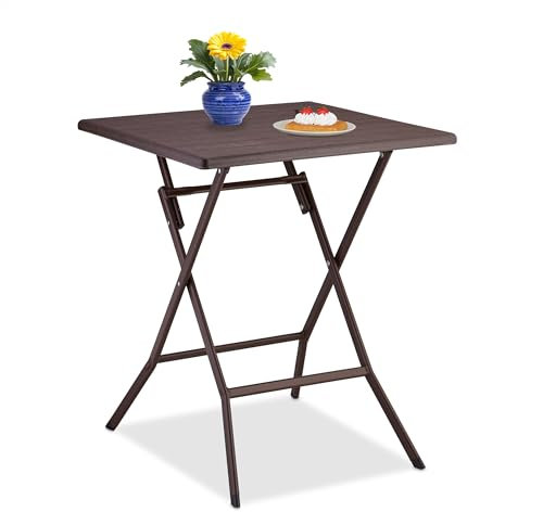 Relaxdays Tavolo Pieghevole da Giardino, Tavolino da Campeggio HLP: 73x62x62 cm, Arredo Esterno Effetto Legno, Marrone