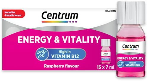 Centrum Energy and Vitality Vitamin B12 Multivitamin Liquid Shot, Vegan Vitamin Supplement, 15x7ml Bottles
