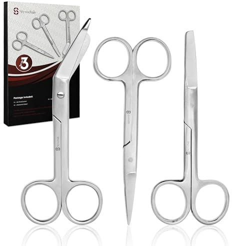 First Aid - Forbici assortite in acciaio inox, confezione da 3, estremità affilate e smussate, 127 mm, 13 cm, 14 cm, ideali per medici, primo soccorso, infermieri, paramedici, medici
