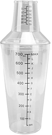 Juego de coctelera de plástico transparente con escala de 700 ml