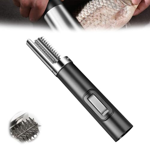 VoOqo Squamatore Elettrico per Pesci, Utensile per squamatore Elettrico Senza Fili, Design Portatile, Batteria Ricaricabile, Impermeabile Antispruzzo Motore Potente Facile da Pulire Black
