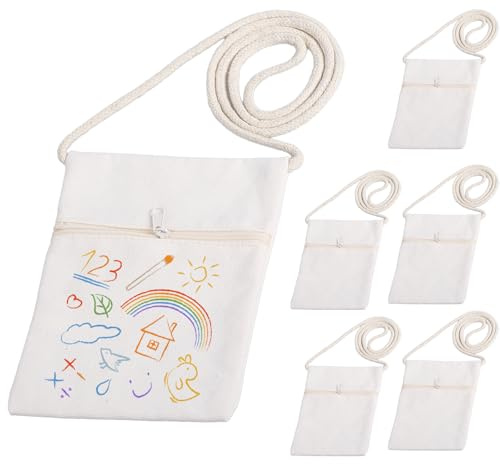 OWLMATE 6 Stück Stoffbeutel zum Bemalen, Taschen zum Bemalen, Beutel zum Bemalen zum Bemalen für Schule Feier Kindergeburtstag Party