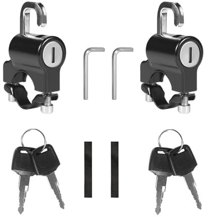 GisWell Set di 2 lucchetti per casco da moto, con chiave, per 22-24 mm, per veicoli elettrici, tricicicli e biciclette (nero)