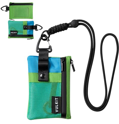 VULKIT Portafogli piccolo Minimalistico con Finestra Identificativa, Porta carte di credito con Blocco RFID Portafoglio impermeabile con cerniera (Verde-blu)