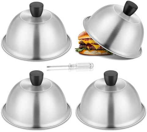 TEAMFAR Burgerglocke, 4 Stück Edelstahl Burger Glocke, Grillglocke Burgercover mit Hitzebeständig Silikongriff, Klein Burgerhauben Schmelzglocke für Grill Teppanyaki & Küche Kochen, Innen & Außen