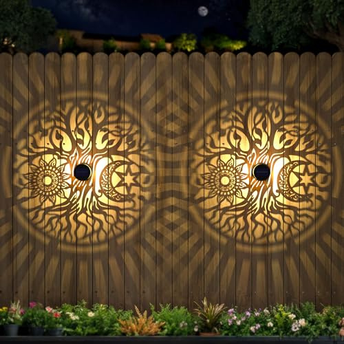 Lot de 2 grandes lampes solaires en métal à énergie solaire pour extérieur, mur, terrasse, marche, clôture, jardin, décoration de jardin, cadeaux pour femme, maman, grand-mère