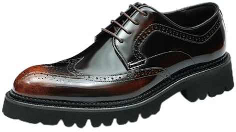 Genérico Brogues en Cuero Charol con Suela Gruesa para Hombres Zapatos de Vestir Formales con Cordones,Marrón,43