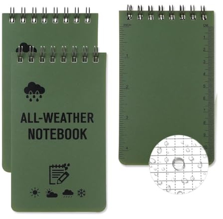 PINEPAN Wasserdichtes Notizbuch 3er-Pack Spiralnotizblöcke Taschennotizbücher Linealen ideal zum Aufzeichnen von Reiseerlebnissen oder zum Sammeln von Felddaten Taschenformat Grün