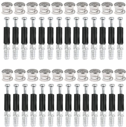 50PCS Furniture Hardware Fixing Screws Set Bolts Fixing Dowels Connector Ø15mm Furniture Cabinet Connectors Cam Bolt Nuts and Dowels, Dowel Bolts Nut Locking Cam for Fitting Furniture Wardrobe Drawer