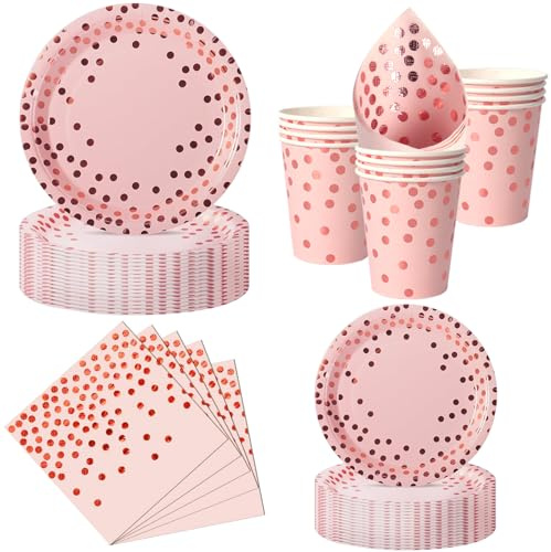 Nkaiso 50 Pcs Rose et Rose Or Assiette Jetable Anniversaire -10 invités | 10 Assiettes Plates, 10 Assiettes Dessert, 10 Gobelets, 20 Serviettes - Pour Anniversaire, Mariage, Decoration Party