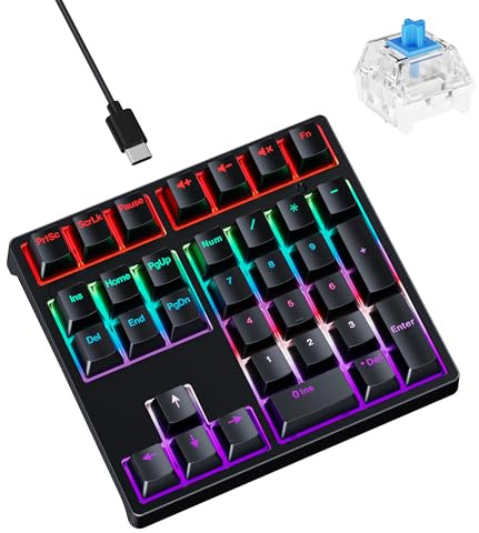 Mechanical Number Pad - Hot Swappable Numpad Wired USB Numeric Keypad with RGB LED Backlit 34 Key Numpad, Mechanical USB Wired Numeric Keypad for Laptop Desktop Computer PC(2-level Tilt, Blue Switch)