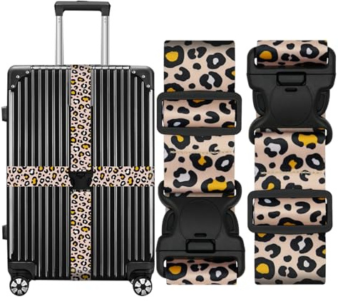 Gkhlg 2 Pieces Polyester Luggage Straps with PP Locking Buckle 100-200cm Adjustable Length for Suitcases Personalised Luggage Straps for Suitcases Perfect for Travel Camping Daily Use (Leopard Print)